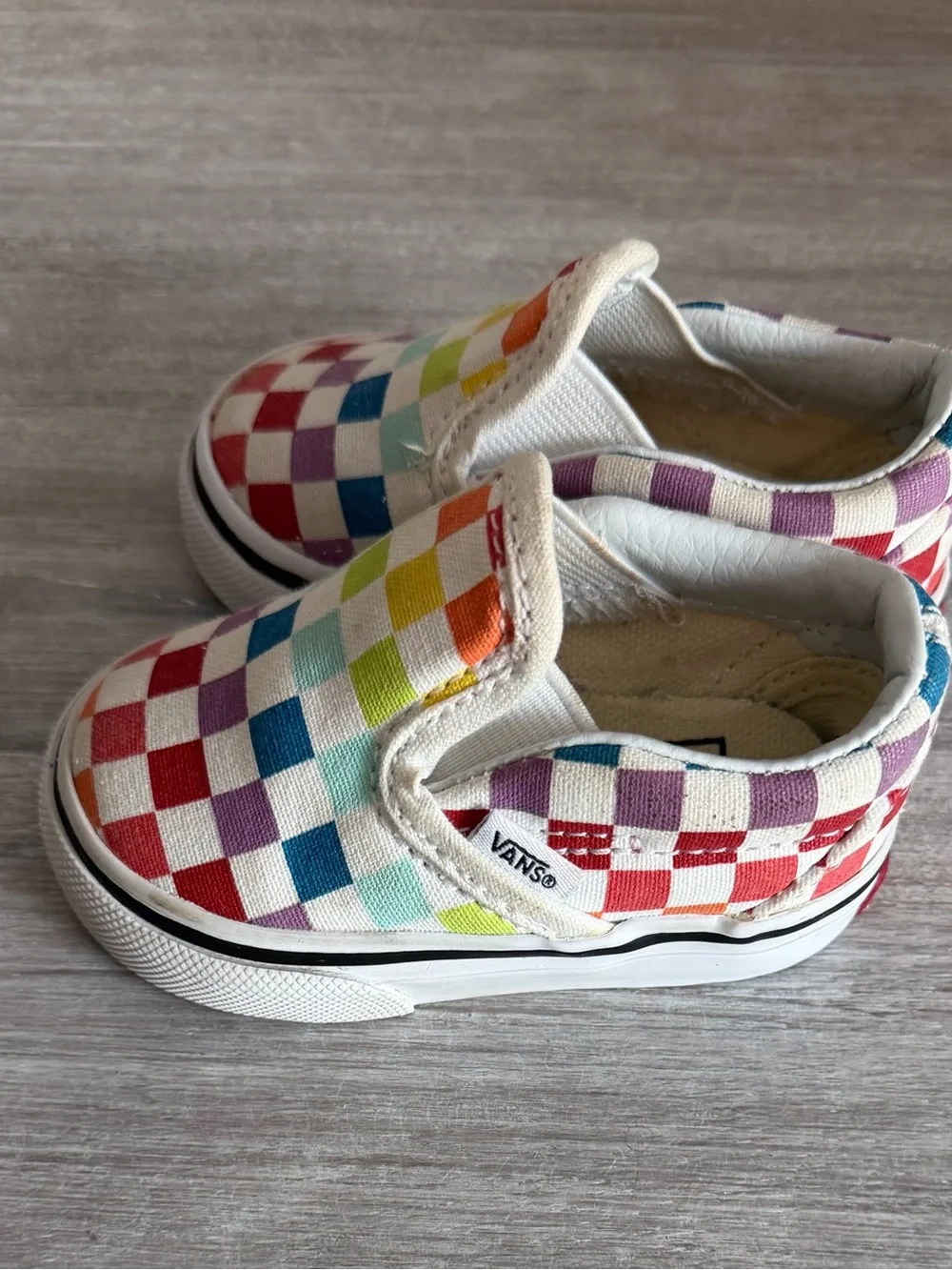 Vans Unisex Baby Slip-On Sneakers Rainbow Check Canvas Shoes 2